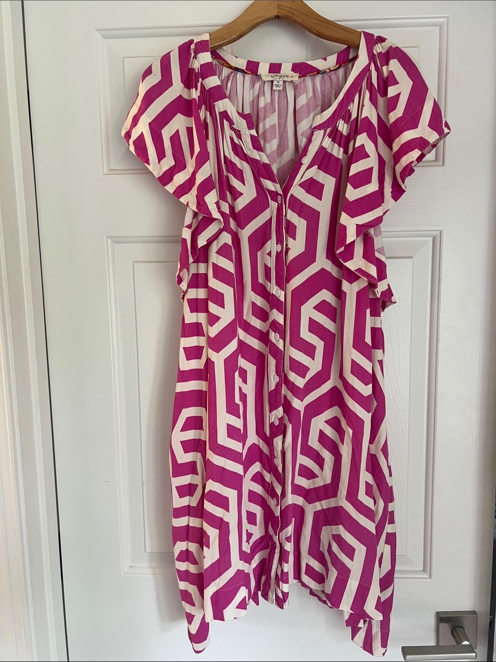 Umgee Pink and White Striped Geometric Dress